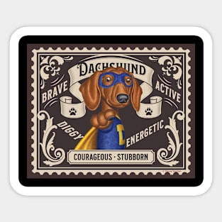 Cute Funny Doxie Dachshund Superhero Dog Stamp Sticker